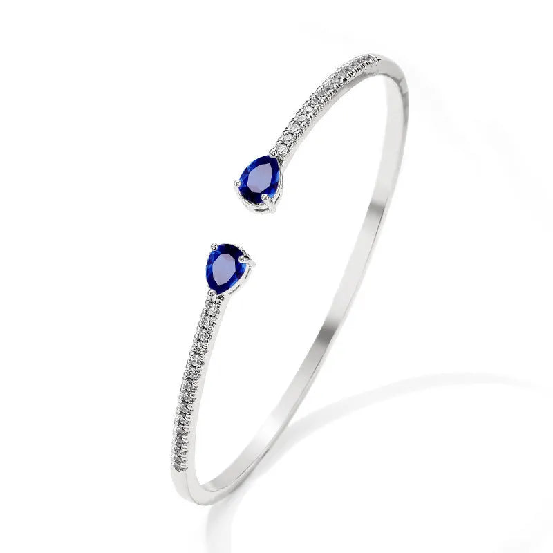 Personalised multi-zircon copper bracelet with inlaid stones in simple minimalist style