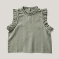 Girls cotton linen solid colour sleeveless T-shirt with wooden ear detail in beige