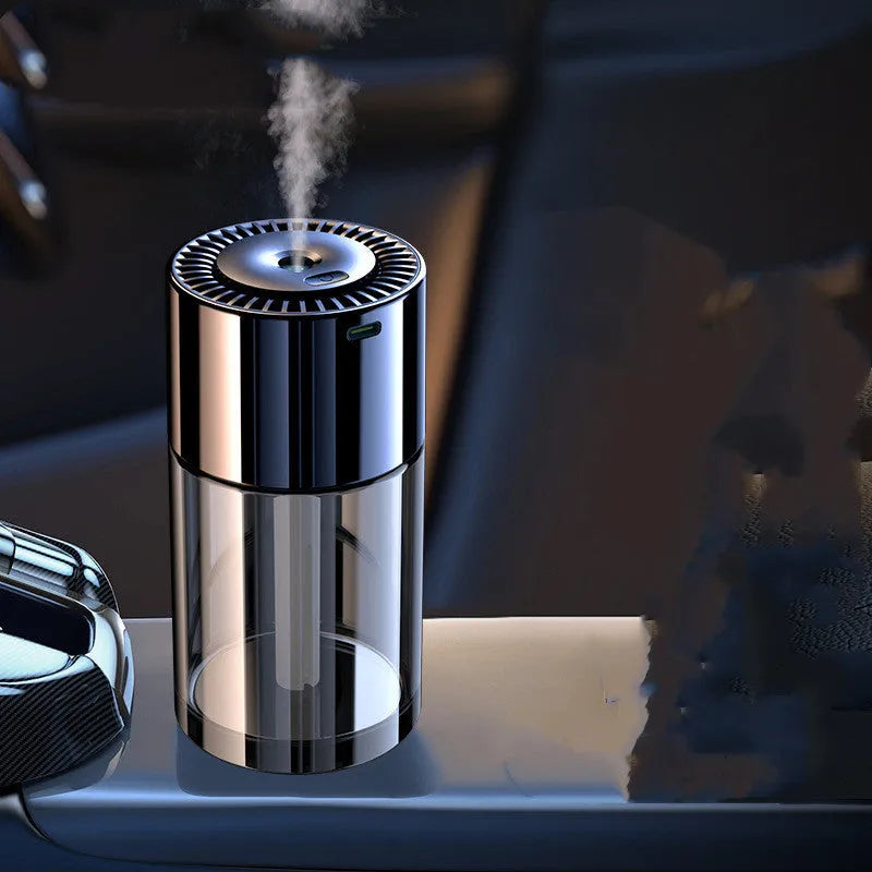 Glass AI intelligent spray perfume humidifier on a desk with USB cable.