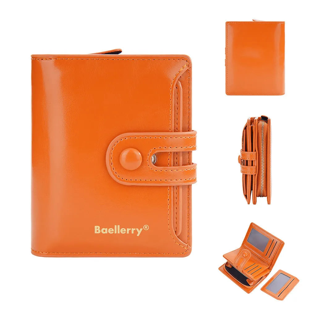 Women's PU leather card holder wallet in multiple colour choices showing polyester lining.