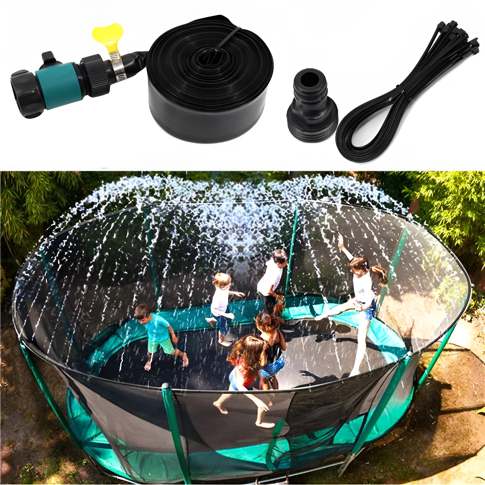 Blue and orange portable garden sprinkler with PVC switch on grass
