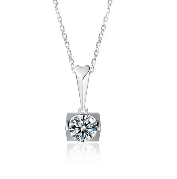 S925 sterling silver moissanite pendant necklace and stud earrings two-piece set on white background