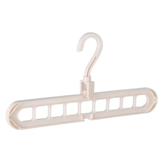 Plastic coat hanger with rotating hook in pink colour, showing length and height dimensions
