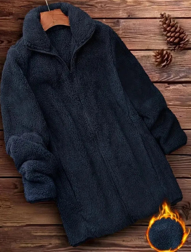 Double-sided velvet fleece jacket in black, navy blue, or khaki