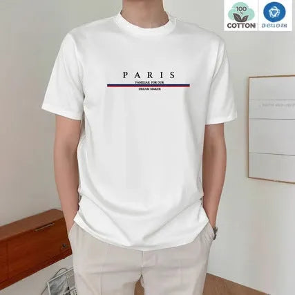 Men's loose fit pure cotton short-sleeved T-shirt with a letter print design.