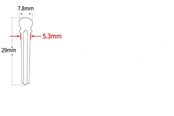 Six ebony folk guitar string nails with matt black finish and 5.3mm bayonet diameter