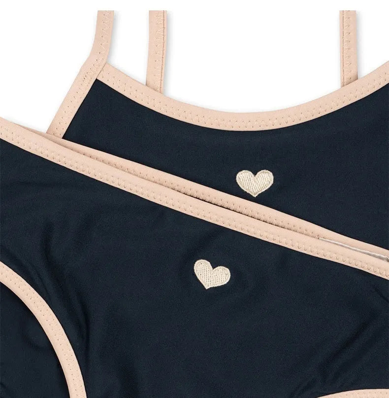 Dark blue split baby swimsuit for girls aged 1-6 years in briefs style
