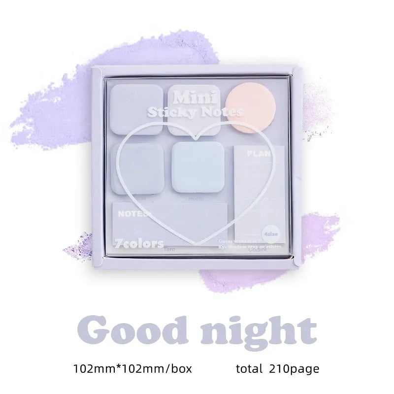Eye Shadow Box Post It Sticker note box with 210 sheets, 7 pads, paper, 102 x 102 mm, available in blue coffee green purple