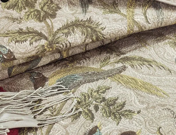 Blue American flower and bird pattern cotton bedspread quilted set with three pieces on bed
