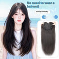 Black long straight full-head women's wig with high-layered cut and integrated hair net