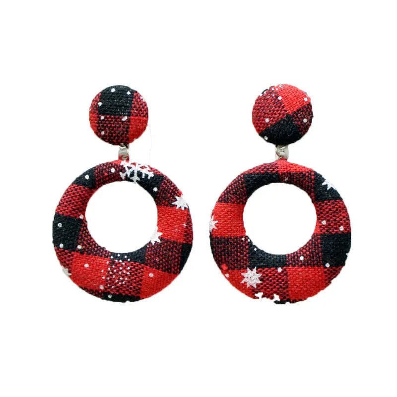 Women's geometric round cloth earrings with snowflake design, 4 cm diameter, handmade