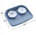 Double plastic pet bowl in grey, blue, green, or pink, measuring 45x35x8cm with anti-skid base.