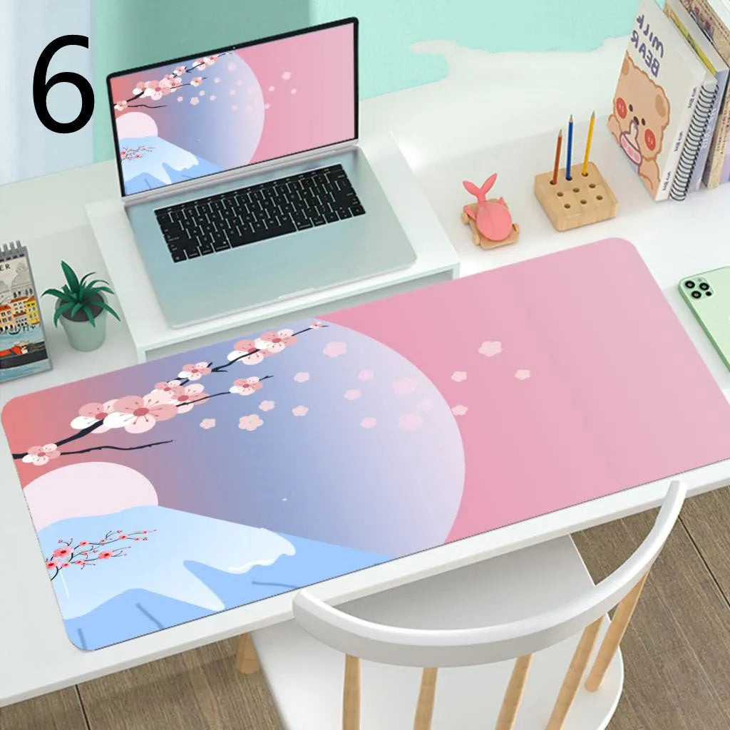 Large rubber gaming mouse desk mat with printed design, available in multiple sizes and thicknesses