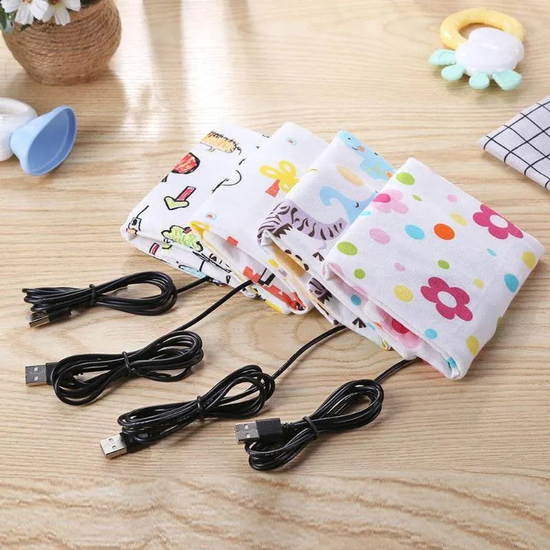 USB baby bottle warmer in cotton spandex fabric with carbon fibre heating element, 28 cm length