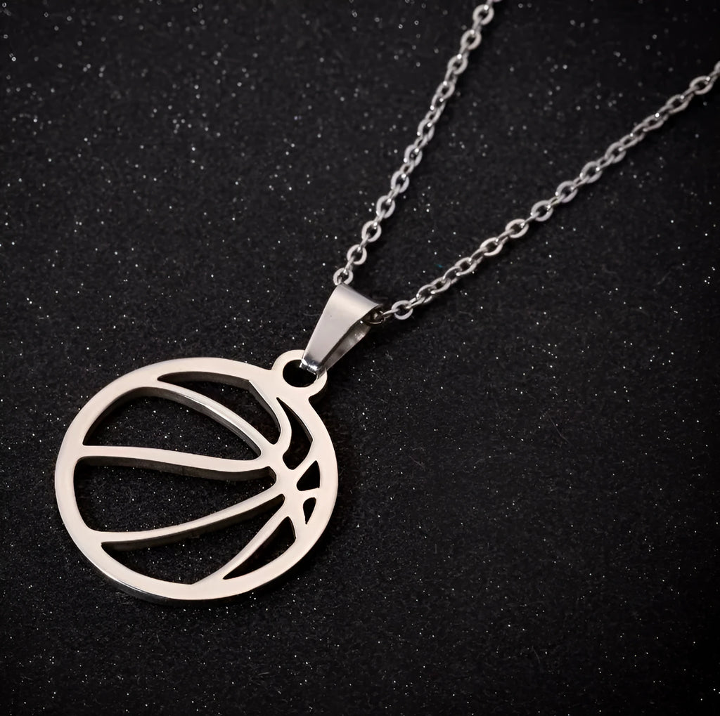 Games stainless steel volleyball necklace pendant in silver finish on a chain