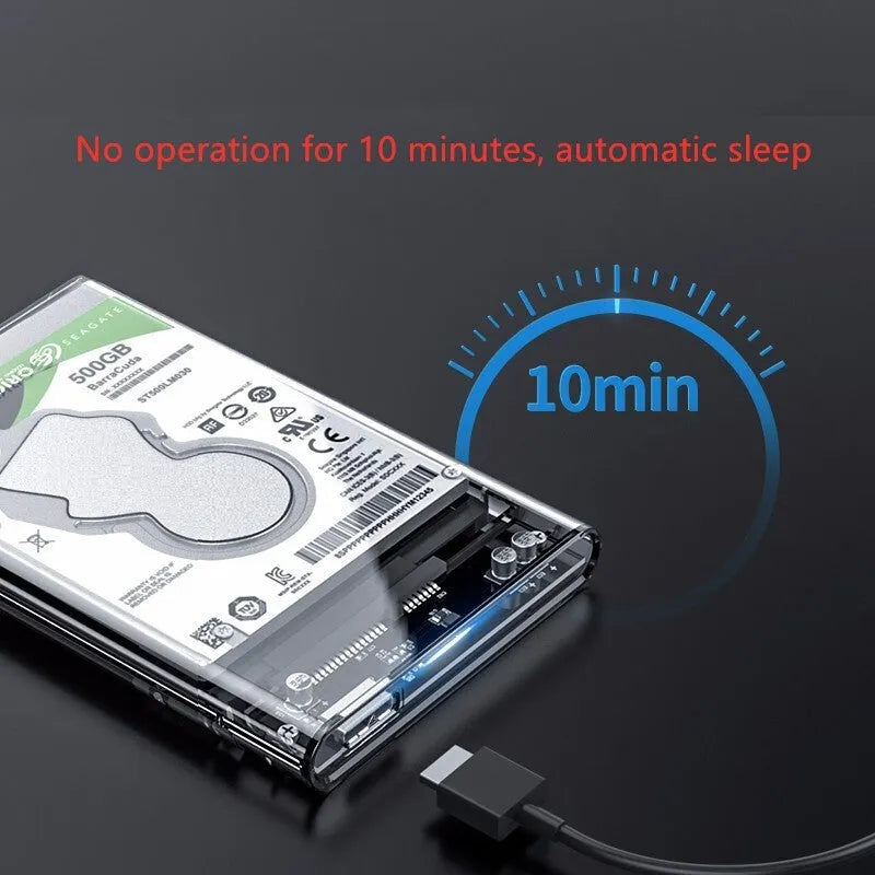ORICO 2139U3 transparent 2.5-inch HDD enclosure, USB 3.0, 124.5 x 79 x 13mm, blue LED