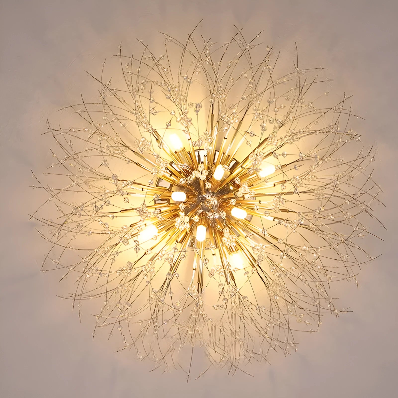 Wrought iron ceiling lamp with dandelion crystal shade chrome finish 40cm four LED heads