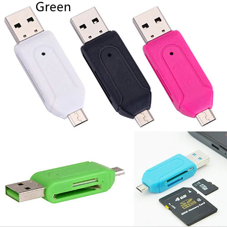 OTG card reader with micro USB interface for Android phones and computers, compatible with SD and TF memory cards