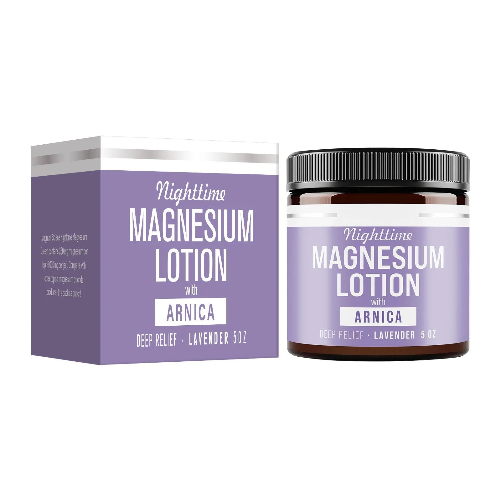 Square jar of Magnesium Body Butter Cream, 150ml volume, 7.1cm by 6.0cm.
