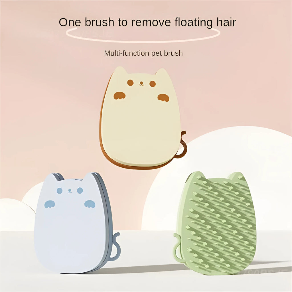 Blue silicone pet grooming comb with dual bristle types on a white background.