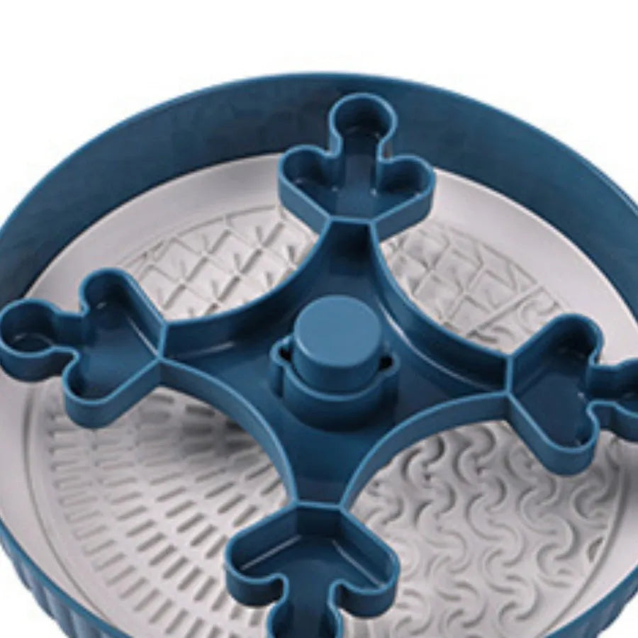 Pet slow feeder bowl with a rotating game board and textured silicone licking mat in various colours.