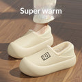 Indoor waterproof warm cotton slippers for women, light coffee colour, EVA upper, thickened design, cartoon pattern