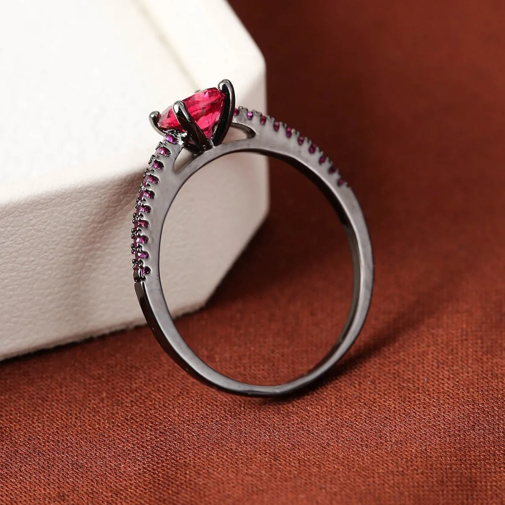 Geometric hexagon copper ring with colourful zircon stones in a silver white finish.