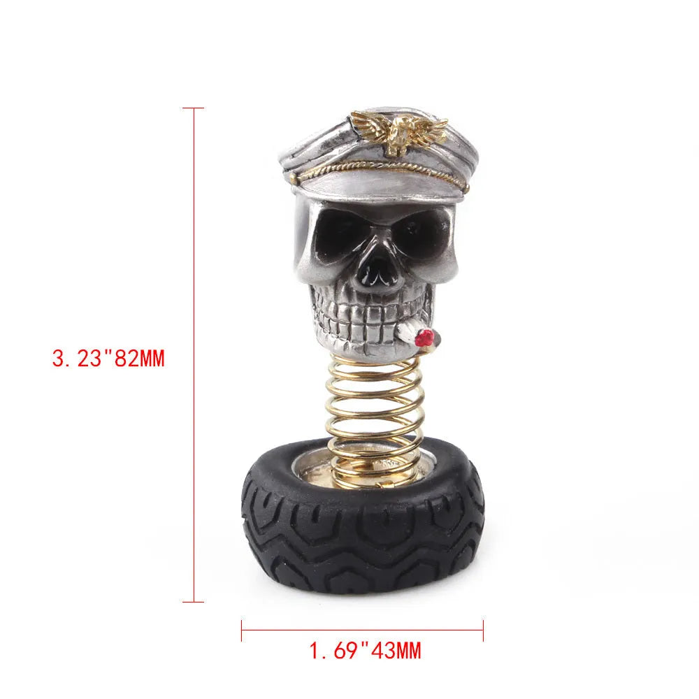 Resin skull car interior decoration with shake-head design, military cap style