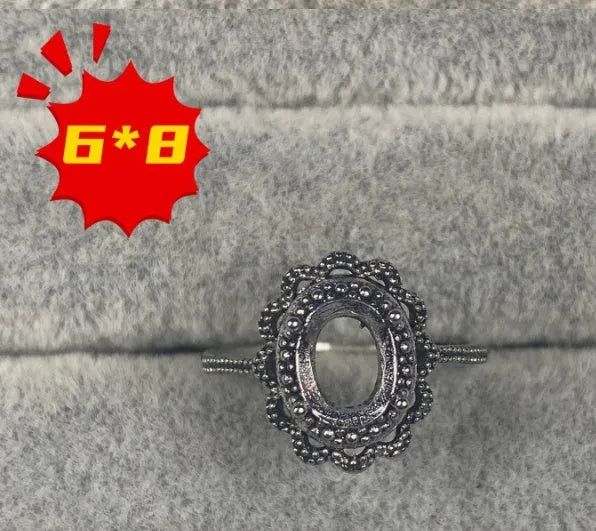 Oval denier ring with 6*8 stone, open mouth setting and star detail in Korean style