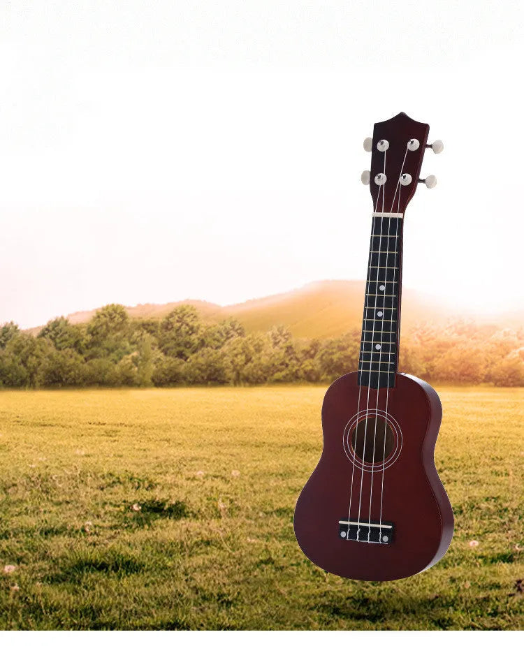 Junning 21-inch children's beginner ukulele with cowhide box in black