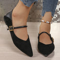 Large size flat bottom casual suede work shoes for women with buckle fastening in black