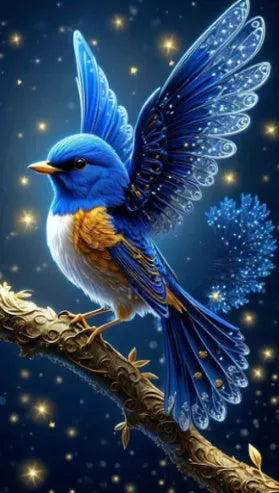 Blue bird diamond painting kit with acrylic rhinestones on 60x100cm canvas
