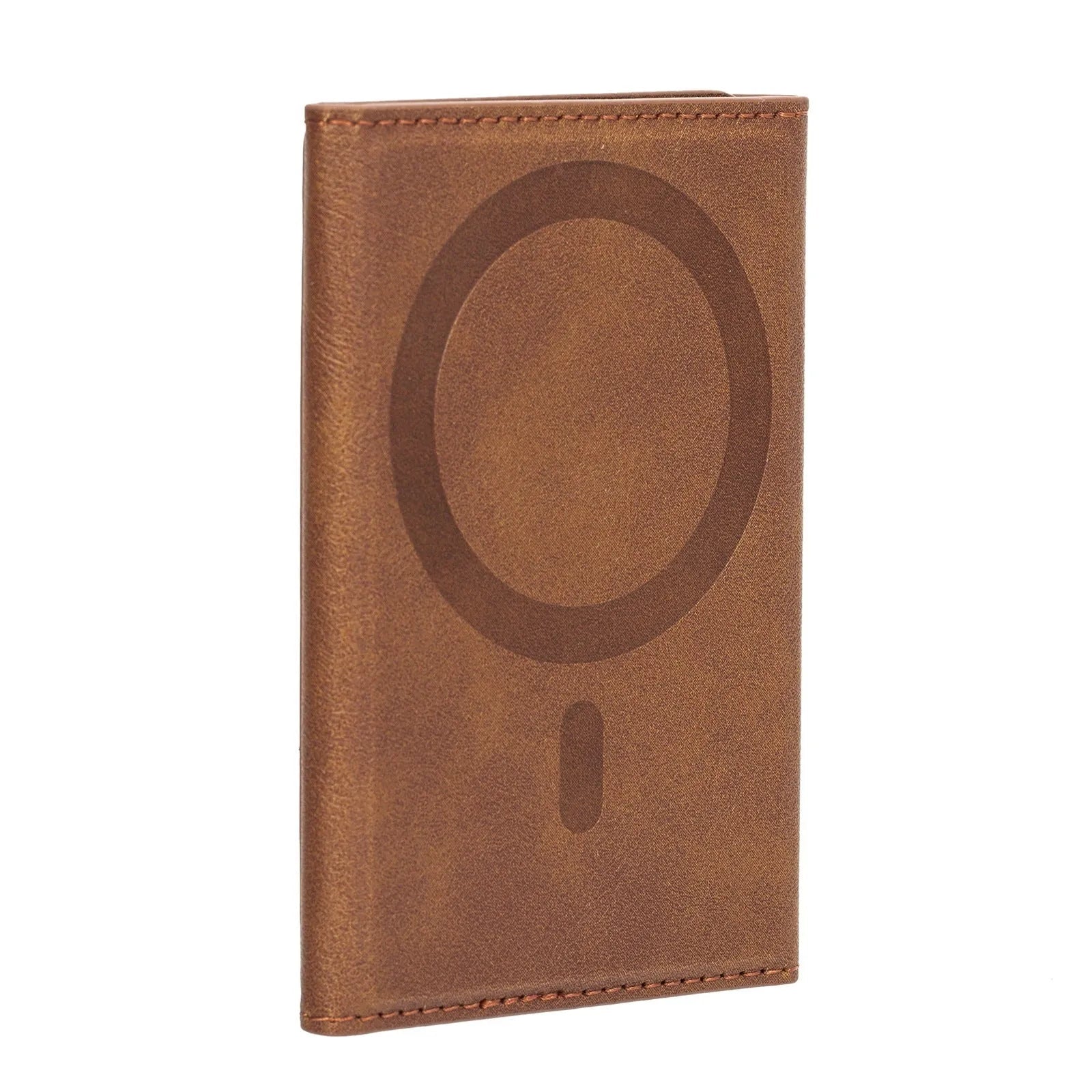 Leather tri-fold magnetic wallet card holder in black with embossed texture