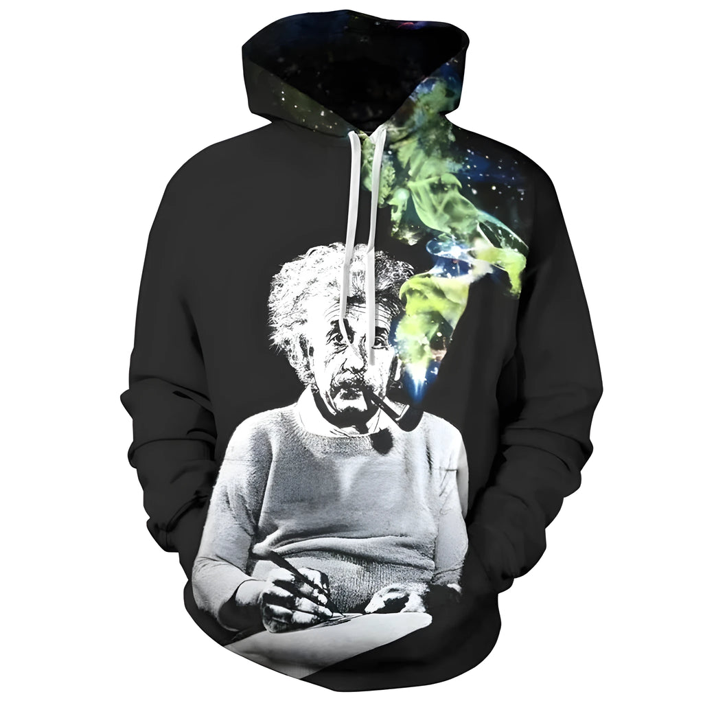 Genius Hoodie in black cotton blend pullover style on model showing casual fit