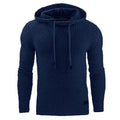 Men's black cotton-polyester hooded sweatshirt on a hanger