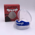 Adult boxing mouthguard with printed tooth design in black and white, for martial arts and fight sports.