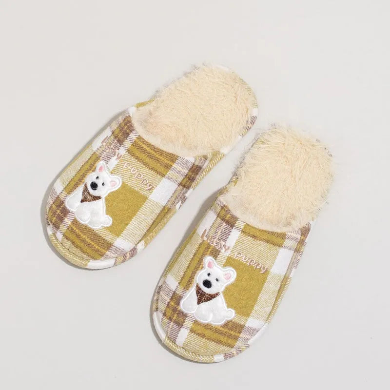 Indoor plush cotton slippers soft fluffy non-slip in chestnut coffee colour