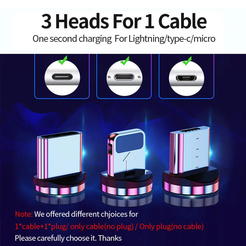 Magnetic USB charging cable with detachable magnetic heads for Android, Apple iPhone and TYPE-C devices