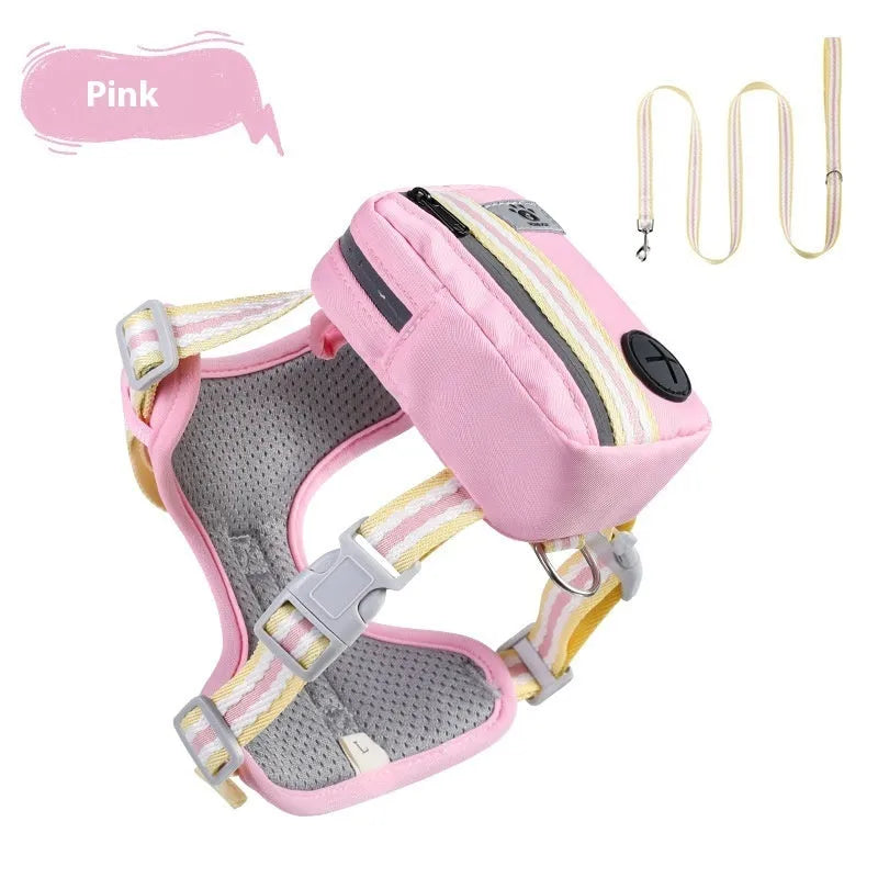 Oxford cloth anti-strangulation dog harness with 1.5m rope in pink, yellow, green or blue