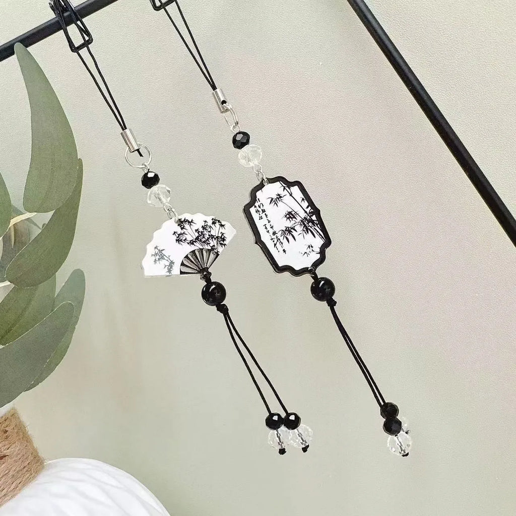 Guofeng Chinese style floral pendant keychain with beaded construction in Fan colour option.