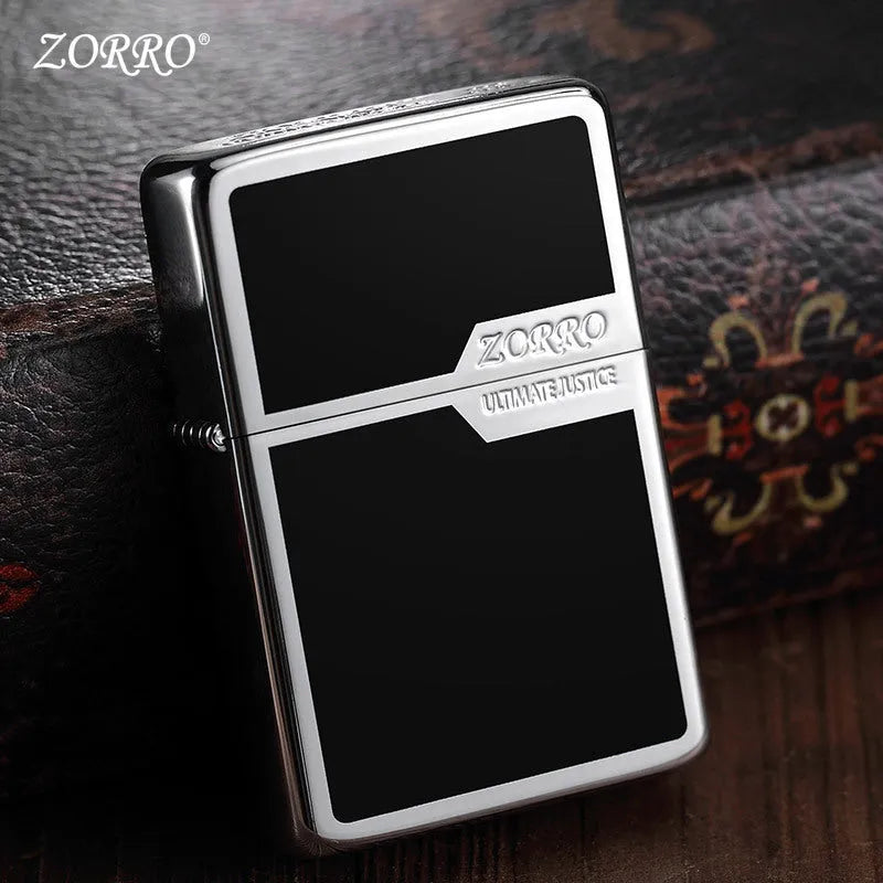 Titanium colour block kerosene lighter with copper shell, wire drawing finish, 58x39x13mm, five hinges