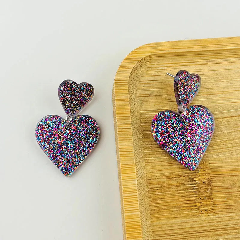 Acrylic love heart earrings for women, geometric Valentine's Day drop dangle jewellery, one pair