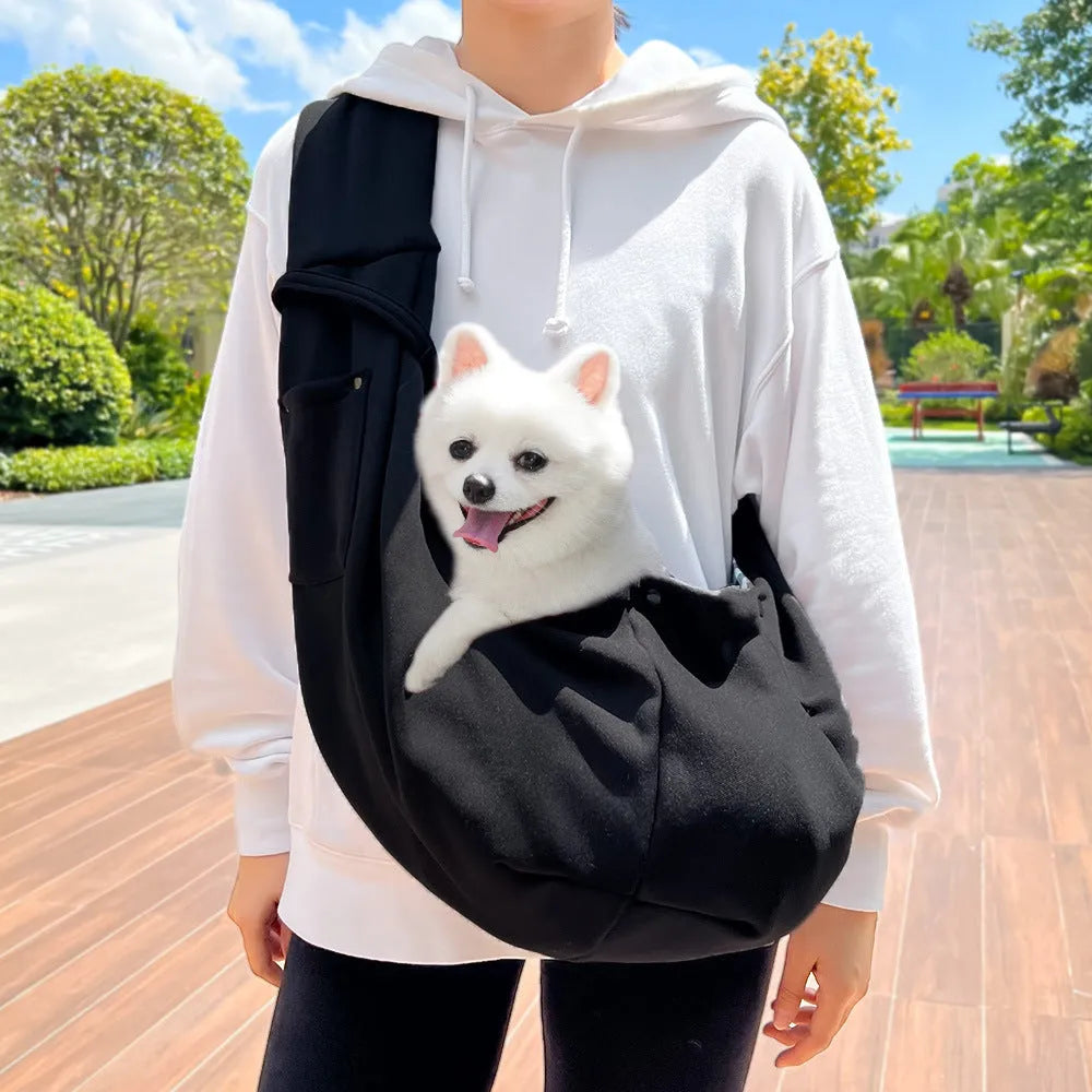 Polyester crossbody pet carrier bag for cats and dogs M size burgundy colour on autumn outing