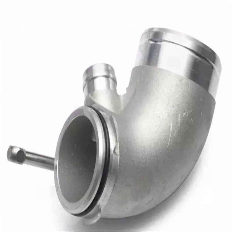 Red aluminium alloy 90-degree turbocharger elbow pipe for modified car engine bay