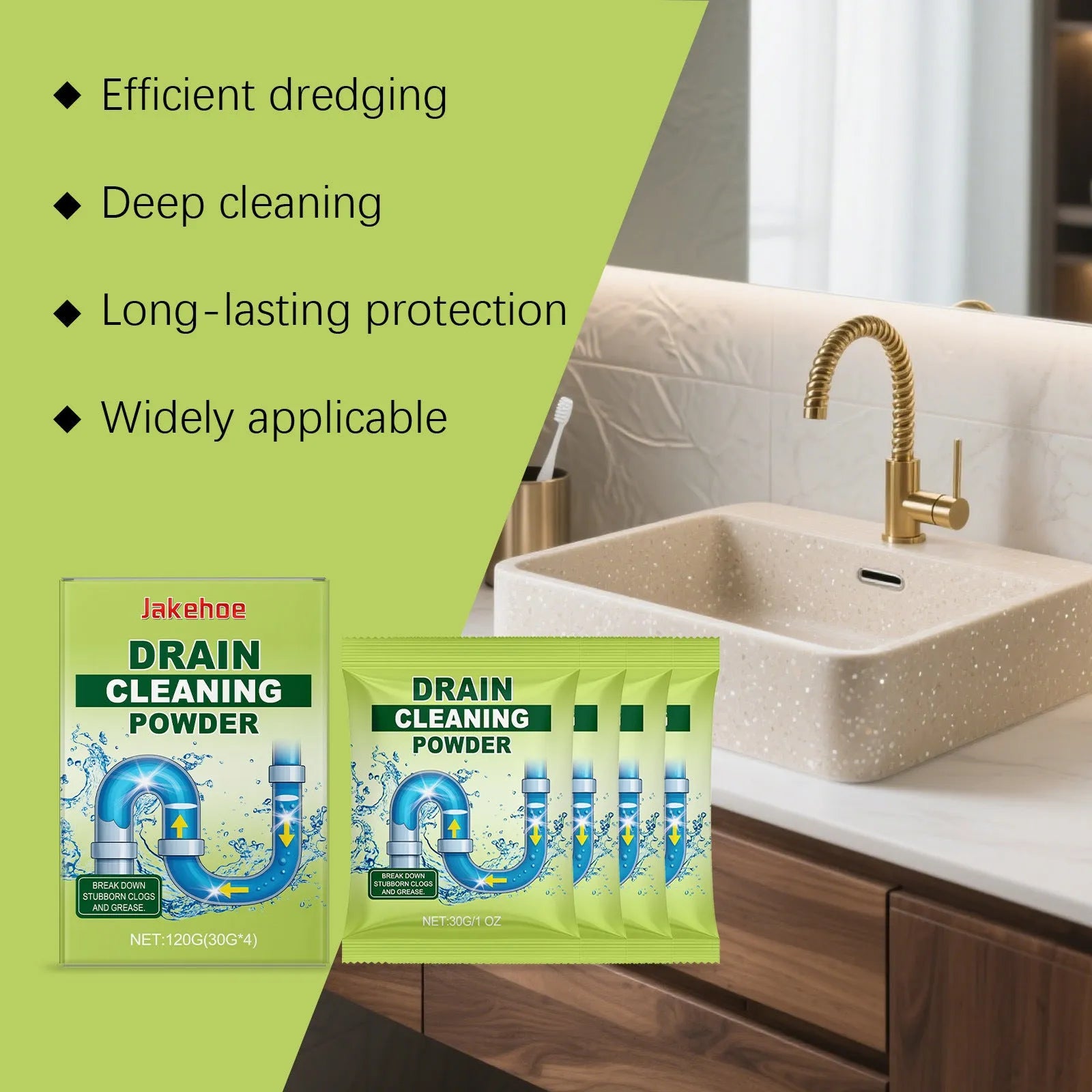 120g drain cleaning powder with sodium hydroxide formula for blocked sinks and pipes