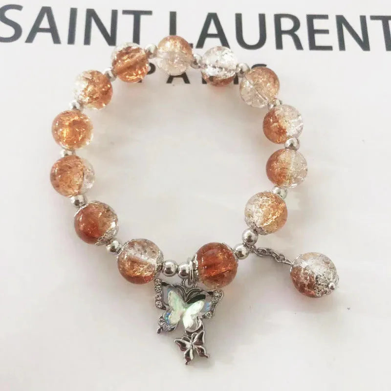 Chinese style glass bamboo leaf bracelet for women with manual craft details.