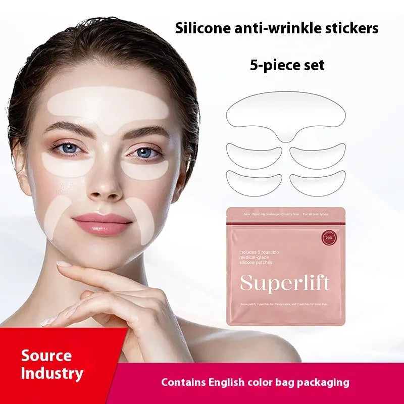 Silicone anti-wrinkle face stickers 5-piece set for facial smoothing