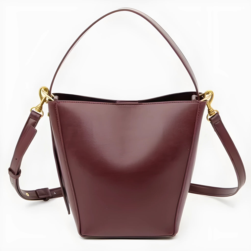 New Springsummer urban minimalist crossbody shoulder bag bucket style in black PU with front pocket