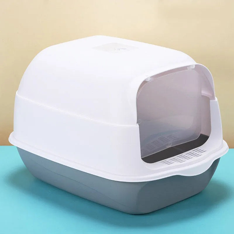Oversized PP cat litter box in upgrade gray with splash-proof sides and included shovel