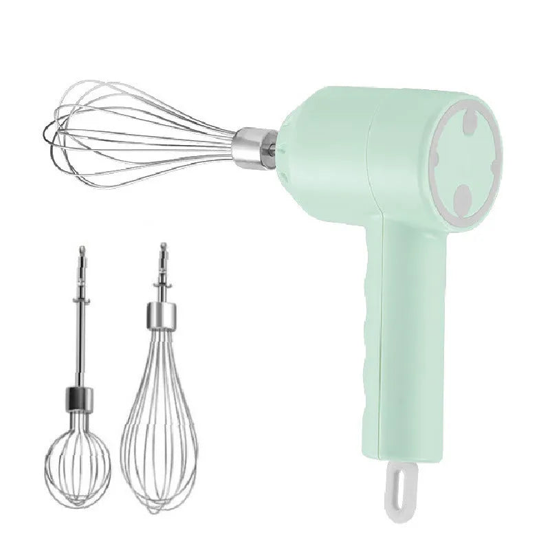 Portable mini wireless electric egg beater with USB rechargeable handheld food mixer and 3 speed settings in green